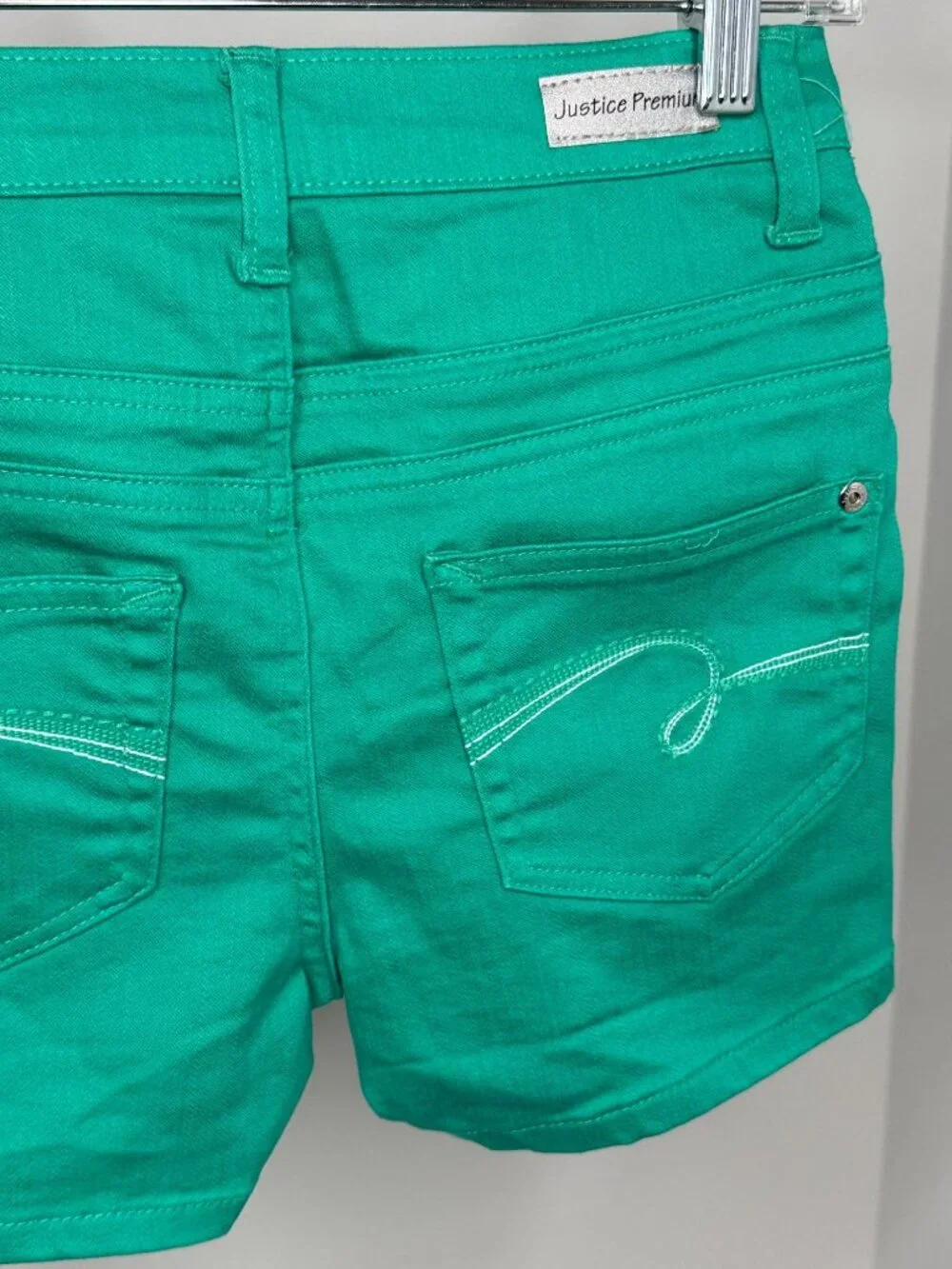 Justice Premium Green Stretch Denim Shorts Girls 14R